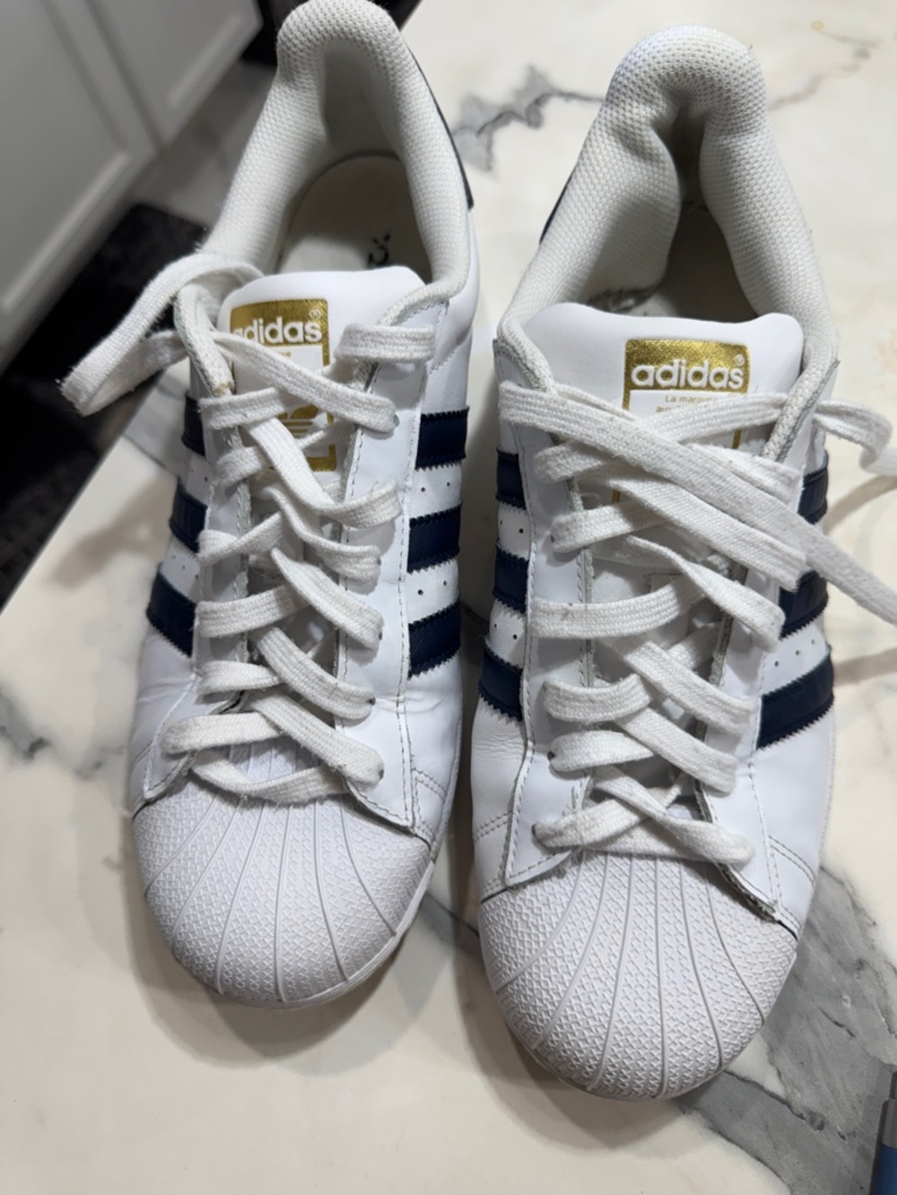 Adidas‎ Superstar Sneakers Mens 10 White Good Navy Blue Shell Toe Low Top